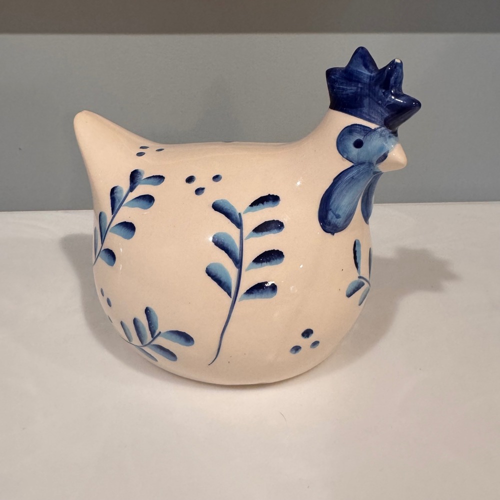 LaDolce Vita Charming Blue White Ceramic Chicken Decor Farmhouse French Country